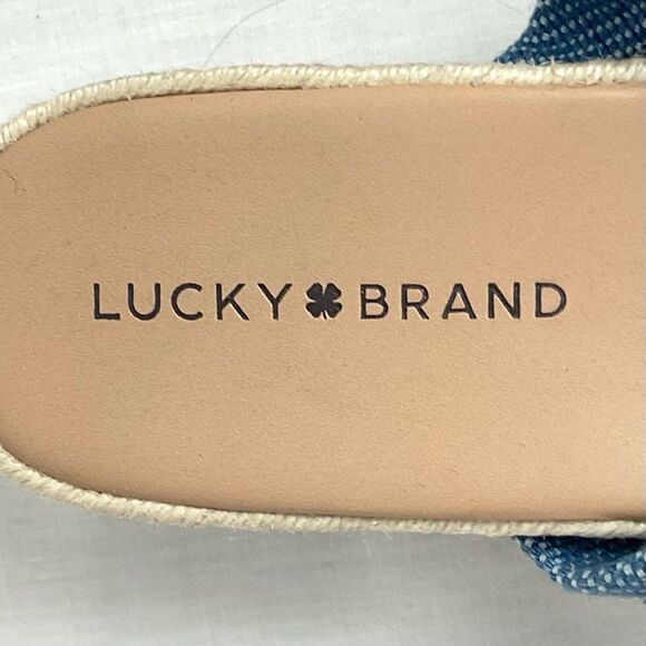 Lucky Brand Blue Slide Sandal Grenly Sz 8M Denim Espadrille Platform Slip On - Picture 2 of 9